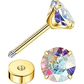 Enticera G23 Titanium Earrings for Sensitive Skin Flatback 5A+AB Cubic Zirconia Stud Earrings 14K Gold Hypoallergenic Nap Earrings for Women 2-4mm