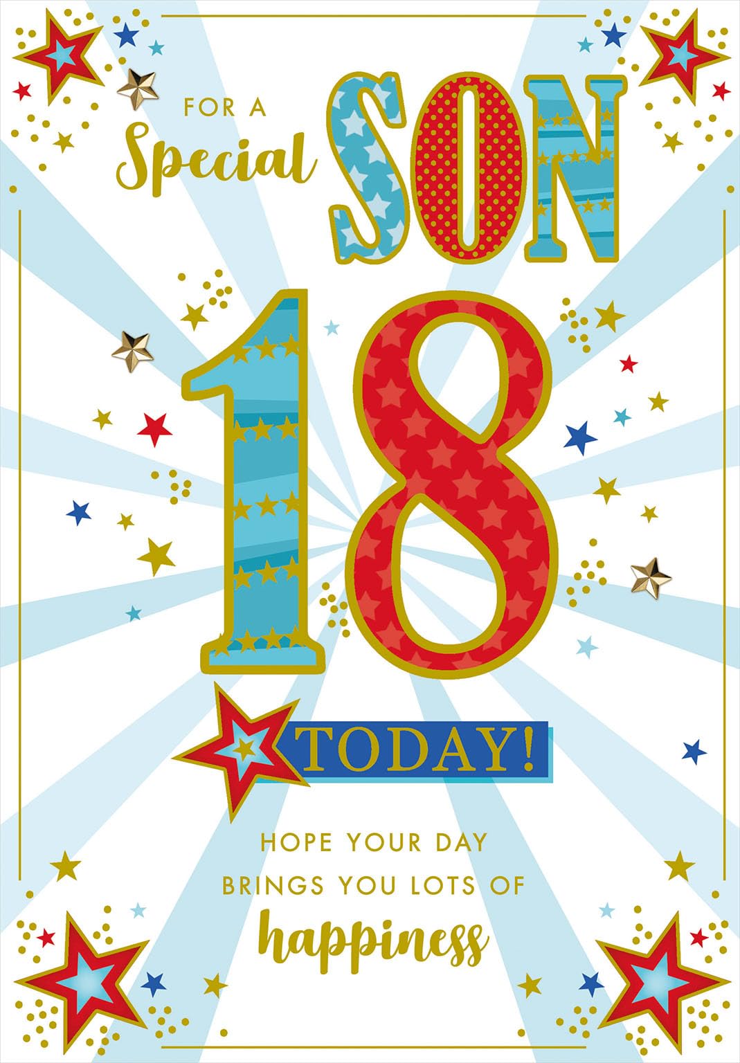 Nigel Quiney 18th Birthday Card for Son - Vibrant Age 18 Stars Design - Birthday Greeting Card with Envelope for Him