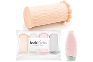RINSEROO LeakLocks® Toiletry Skins™ Elastic Sleeve for Leak Proofing Travel Container in Luggage. For Standard and Travel Sized Toiletries. Reusable Accessory for Travel Bag Suitcase and Carry-on Luggage
