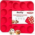 Redfly 2 Pack Silicone Muffin Pan & Cupcake Pans for Baking - 12 Cup Regular Size BPA Free Egg Bites Molds