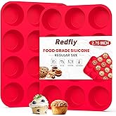 Redfly 2 Pack Silicone Muffin Pan for Baking, Silicone Cupcake Pan, Silicone Molds for Baking, Muffin Tin 12 Cup Regular Size
