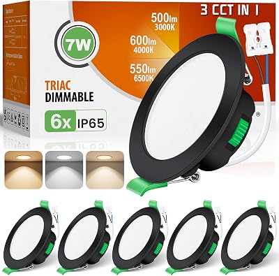 ALUSSO Black LED Downlights 7W 3CCT Dimmable IP65 6 Pack Slim Recessed