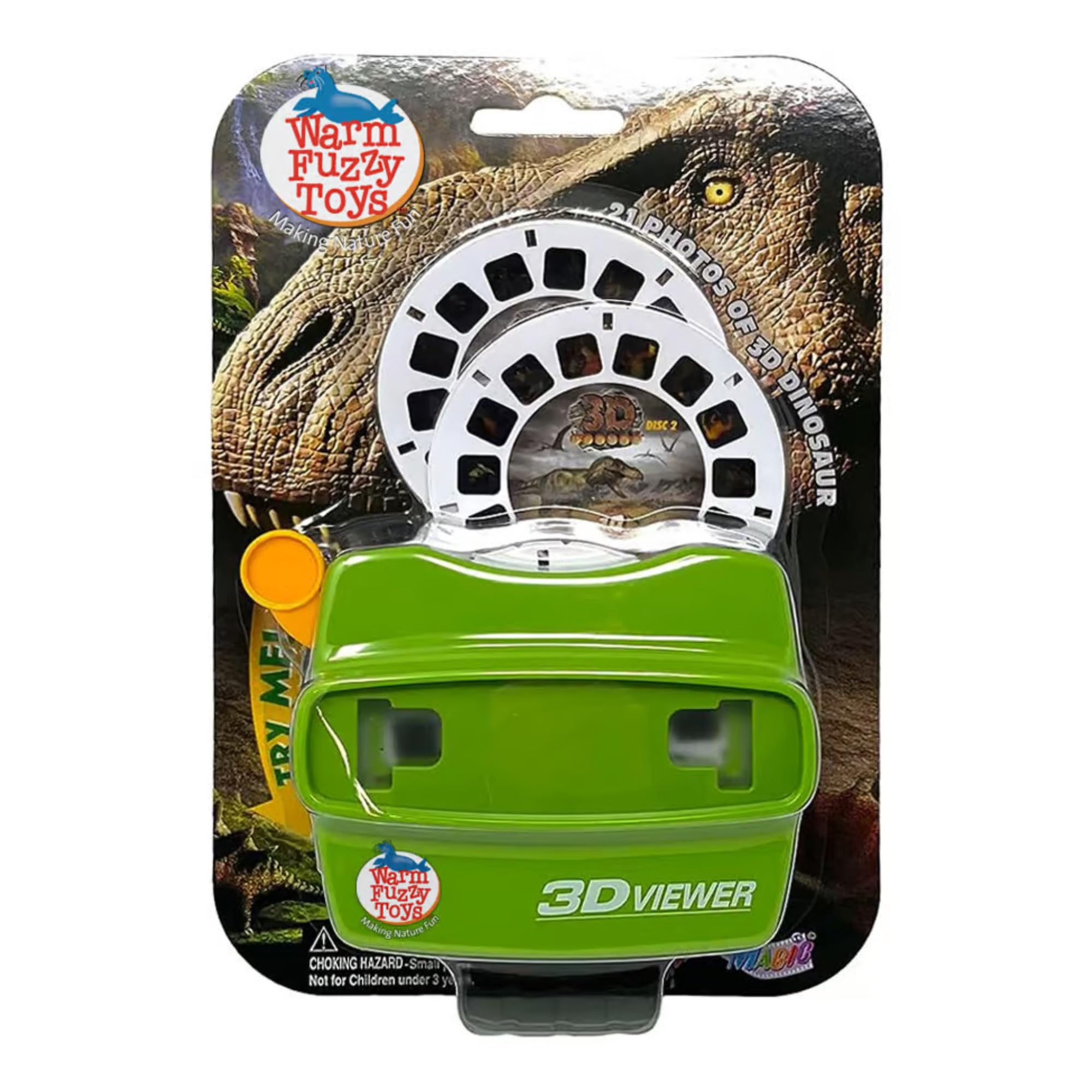 WARM FUZZY Toys 3D Viewfinder (Dinosaur) - Viewfinder for Kids & Adults, Classic Toys, Slide Viewer, 3D Reel Viewer, Retro, Vintage Toys with 3 Reels - Contains 21 High Definition 3D Images