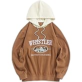 ZAFUL Men's Hooded Sweatshirt, Letter Mountain Graphic Embroidery Plush Fleece Casual Drawstring Pullover Hoodie