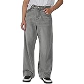 Plaid&Plain Men's Hip Hop Baggy Jeans Casual Wide Leg Y2k Skateboard Vintage Denim Pants Streetwear