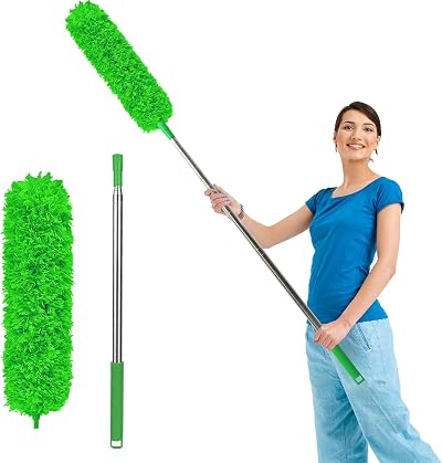 Fogray Upgraded Extendable Feather Duster 2025 Green with Silicone Cap