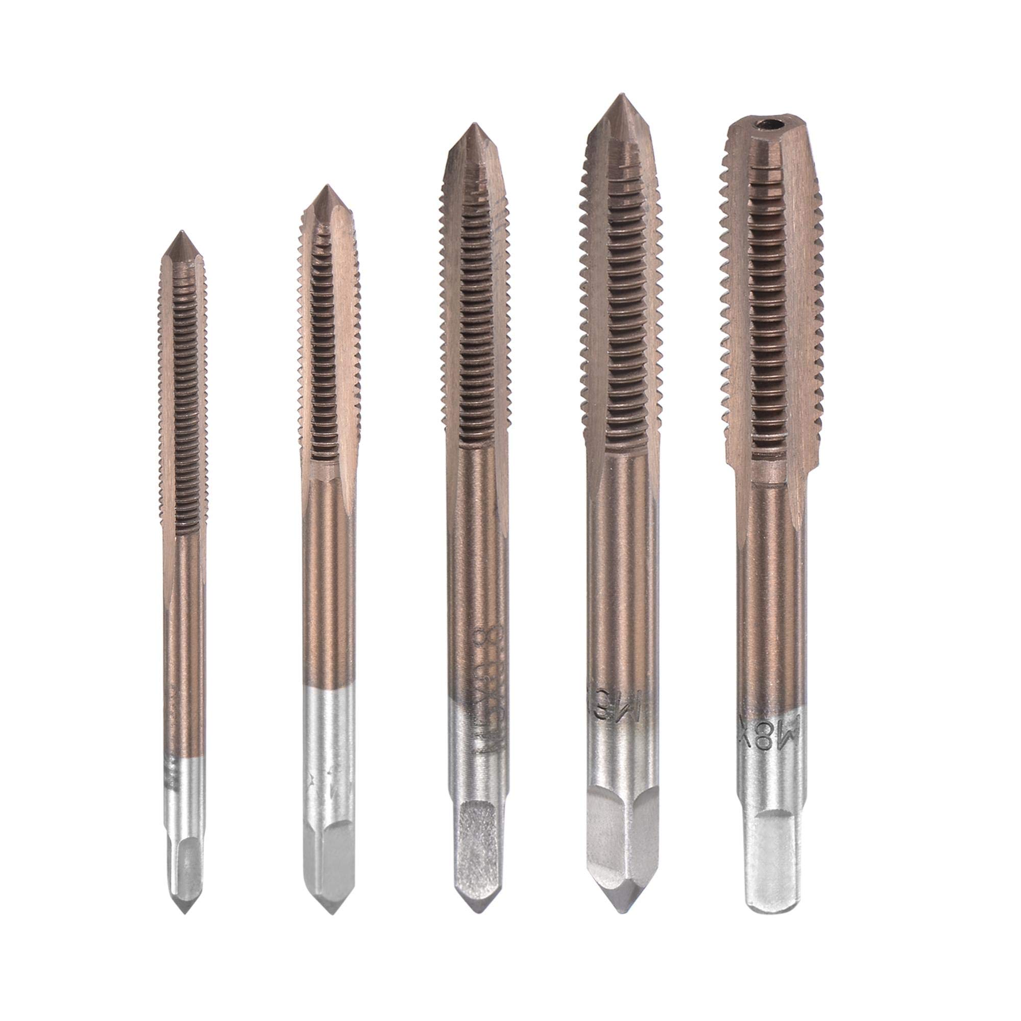 sourcing map M3 M4 M5 M6 M8 Hand Threading Tap Set High Speed Steel Straight Flutes Metric Thread Screw Taps Bronze Tone 5pcs
