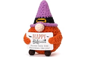 BVXFR Mini Halloween Gnome Witch Hat Boo Basket Stuffers Gifts for Women Men Spooky Halloween Decorations Indoor Gifts for Teen Girl Boy Kid Friend, Handmade Crochet Gnome Pumpkin Decor