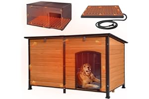 GUTINNEEN Extra Large Heated Dog House with Safe Thermostat-Controlled Heating Pad and Liner, Insulated Dog Kennel Outdoor Weatherproof Dog Shelter with Chew-Proof Metal Frame for Large Dog Breeds