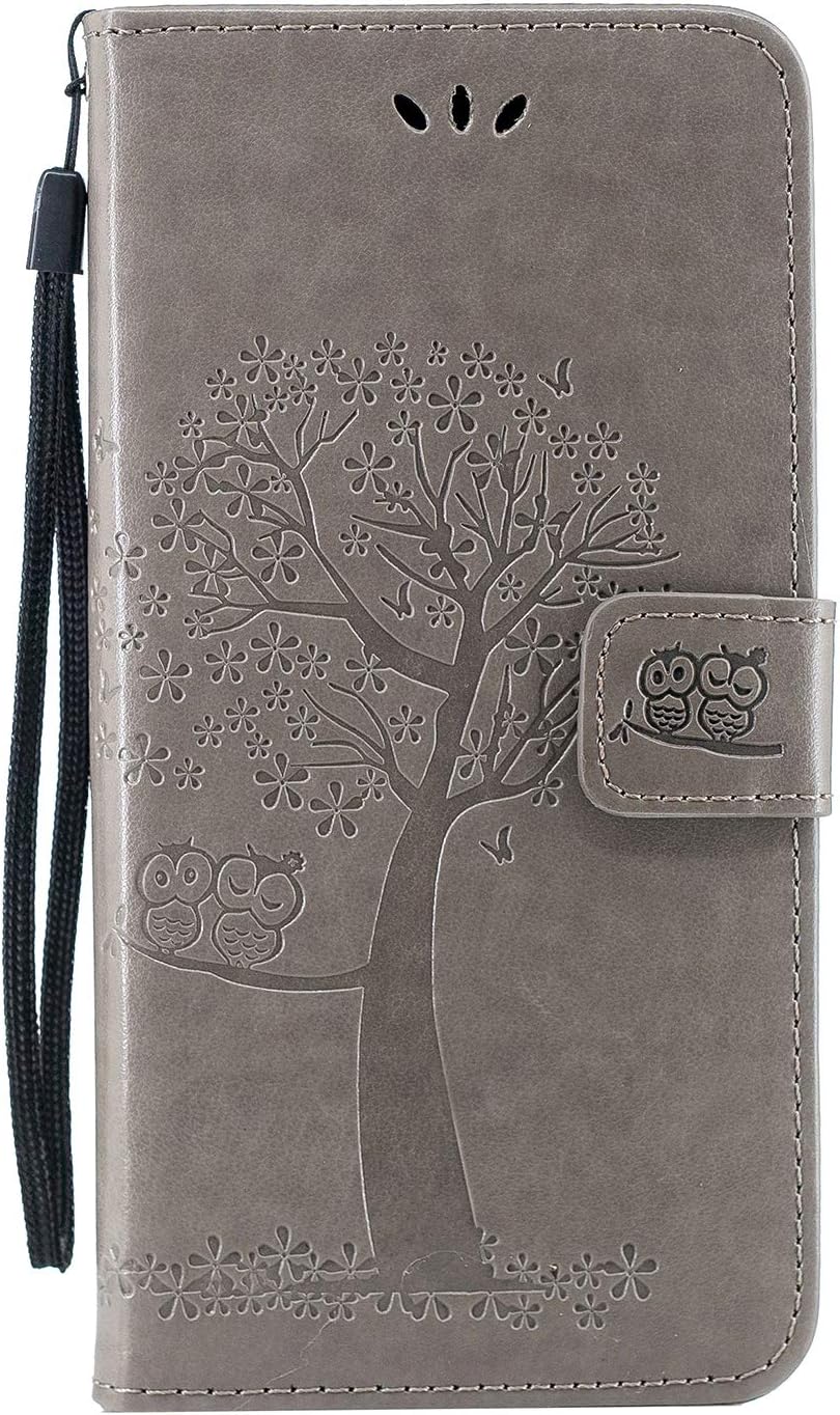 Huawei Mate 20 PRO Case, Premium PU Leather Phone Case Wallet Flip Owl Tree Embossed Case Protective Cover for Huawei Mate 20 PRO [Kickstand] Card Holder & One Touch Pen, Grey