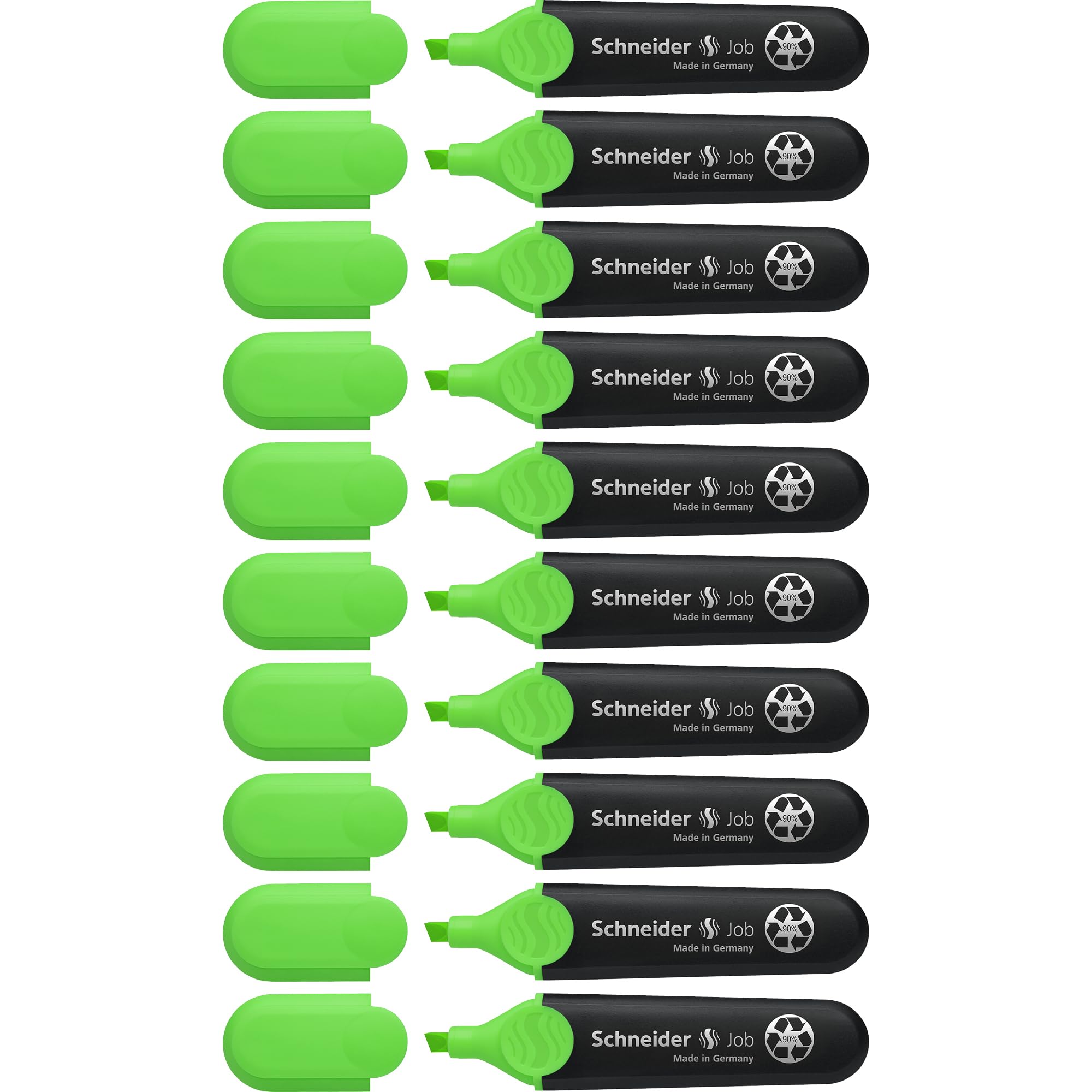 Schneider Highlighter Job 150 Refillable Non-Fading with Clip Pack of 10 Green