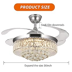 WWahuayuan 36" Chandelier Ceiling Fan Light, Modern