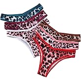 OYOANGLE Women's 6 Pack Leopard Print Thong Underwear Ice Silk Panties Seamless Thong Panties