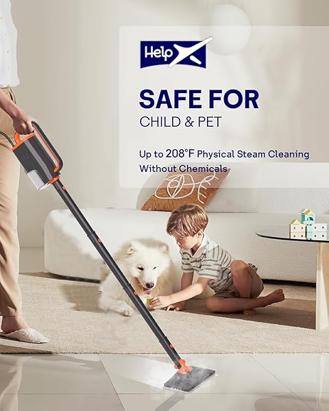 HELPX STEAM MOP CLEANER WITH DETACHABLE HANDHELD STEAMER, 20 IN 1 WIRED STEAM CLEANER WITH MULTIPLE ACCESSORIES, DETACHABLE WATER TANK, MICROFIBER PADS FOR FLOOR TILES CARPET AND GROUT CLEANING (GREY)