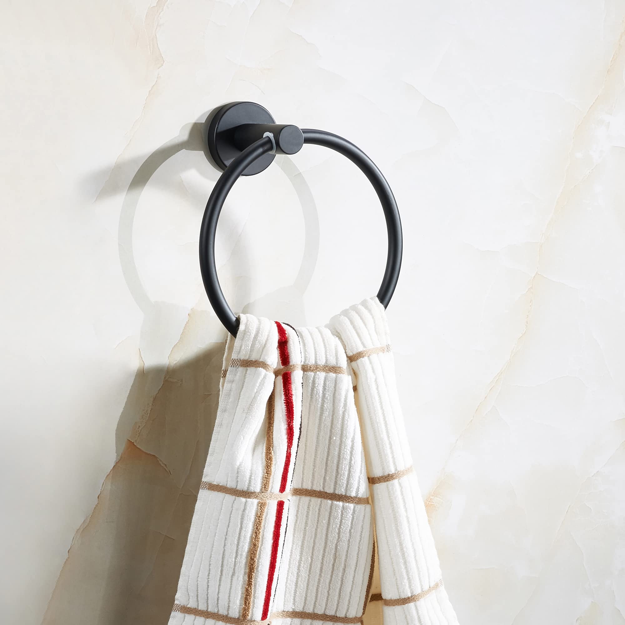 SARIHOSY Round Towel Ring Matt Black Bath Rail for Bathroom Kitchen, Hanging Hanger Accessories Hotel Square, Hand Rail Holder Wall Mounted SUS 304 Stainless Steel