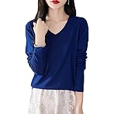 Chanyarn Women's 100% Merino Wool Base Layer Shirt Tops V Neck Long Sleeve Travel Hiking Tee T Shirt Pullover Sweater