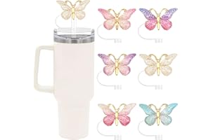 SEMATA 6PCS Cute Butterfly Straw Cover Cap for Stanley Cup Accessories,Bling Straw Toppers for Stanley Tumbler 40&30 oz,Reusable Straws Tips Protectors Compatible with 10mm Straws