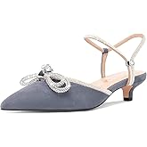 Aachcol Womens Close Toe Rhinestone Bow Kitten Heels Pointed Toe Low Heel Bow Pumps Adjustable Ankle Strap Bridal Prom Wedding Dress Shoes