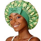 LEADUWAY Silk Satin Hair Bonnet with Strap for Sleeping, Double-Layer Sleep Cap for Women, Soft Lining Wrap for Curly Hair