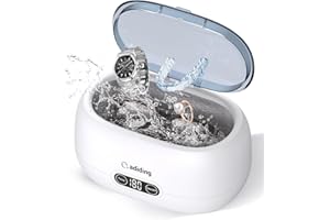 Adiding Jewelry Cleaning Machine, 650mL Ultrasonic Glasses Rings Cleaner Professional Denture Coins Watch Cleaner with 5 Digital Timer Degas Mode Diamond Earrings Necklaces