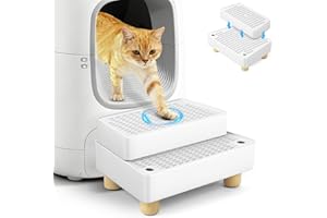 Bartuke Extra Large 2 Steps Cat Litter Box Step Ramp, Cat Litter Catcher Mat with Wooden Feet, Filter Function, Cat's Pedal Stool for Self-Cleaning Litter, Suitable Kitten & Elderly Cats (White)