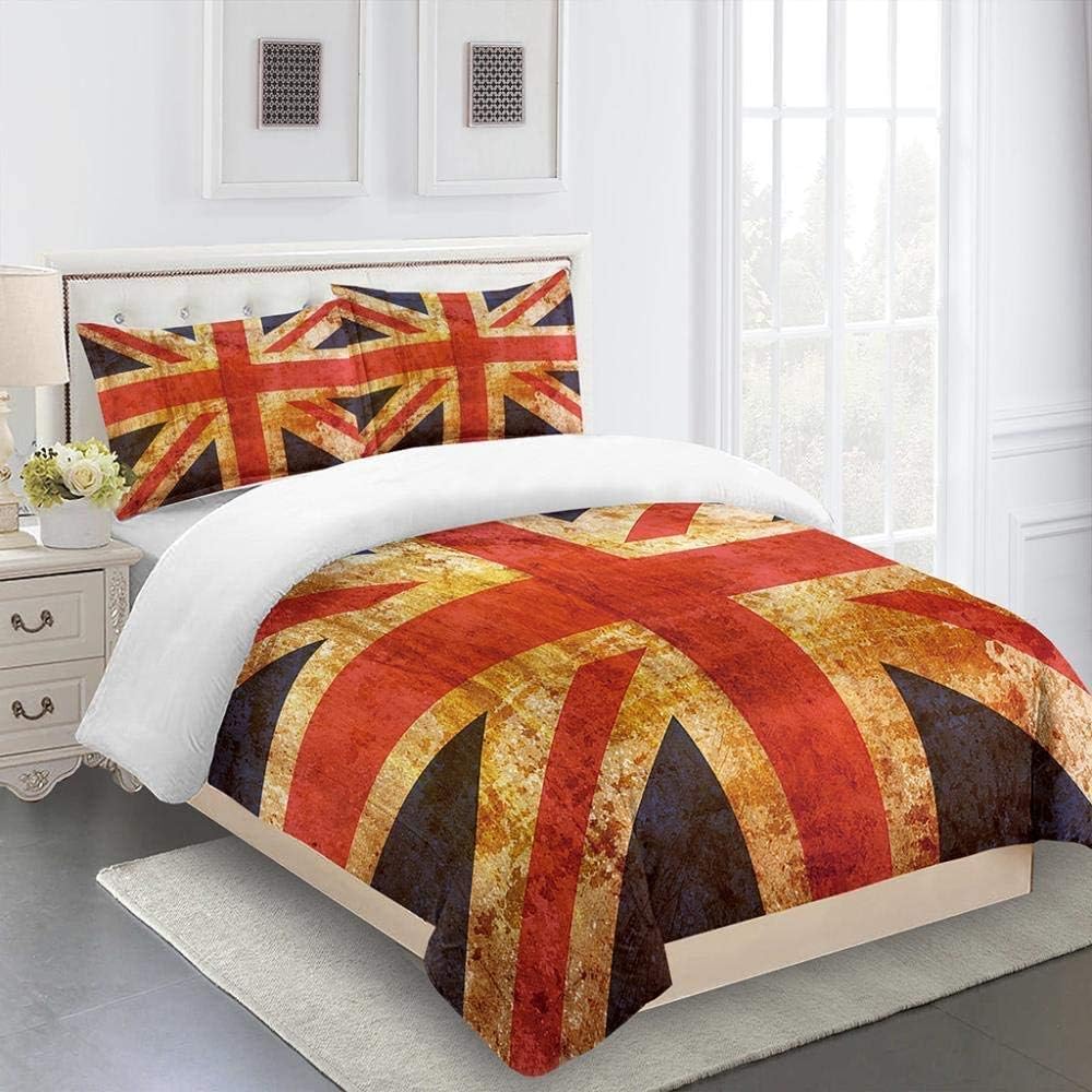 WMWSH 3 Piece Duvet Set British Flag Bedding Set 1 Duvet Cover with Zipper and 2 Pillowcases, Soft Brushed Microfiber…