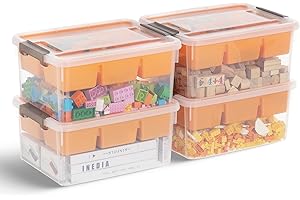 Jalove 17 Qt Plastic Storage Bins with Lids, Craft Organizers and Storage, Lego Storage Box, Clear Containers for Organizing, Playdoh, Art Supply, Bead, Toys, Sewing, Orange, 4 Packs