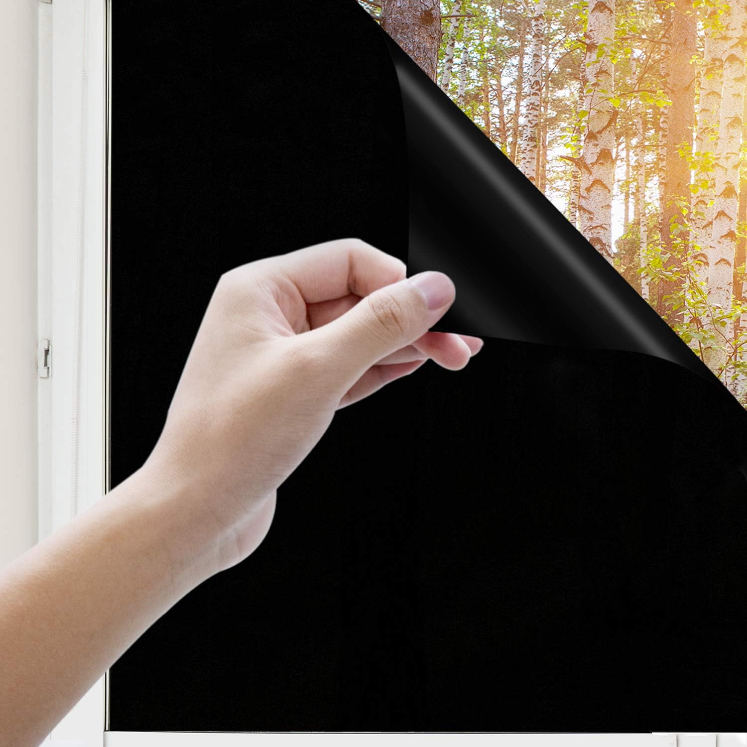Uiter Blackout Window Film, Privacy Self-adhesive Darkening Window Film 100% Light Blocking Glass Sticker Anti UV Heat Control Decorative Removable Films For Bathroom Baby Room Office 90x200cm