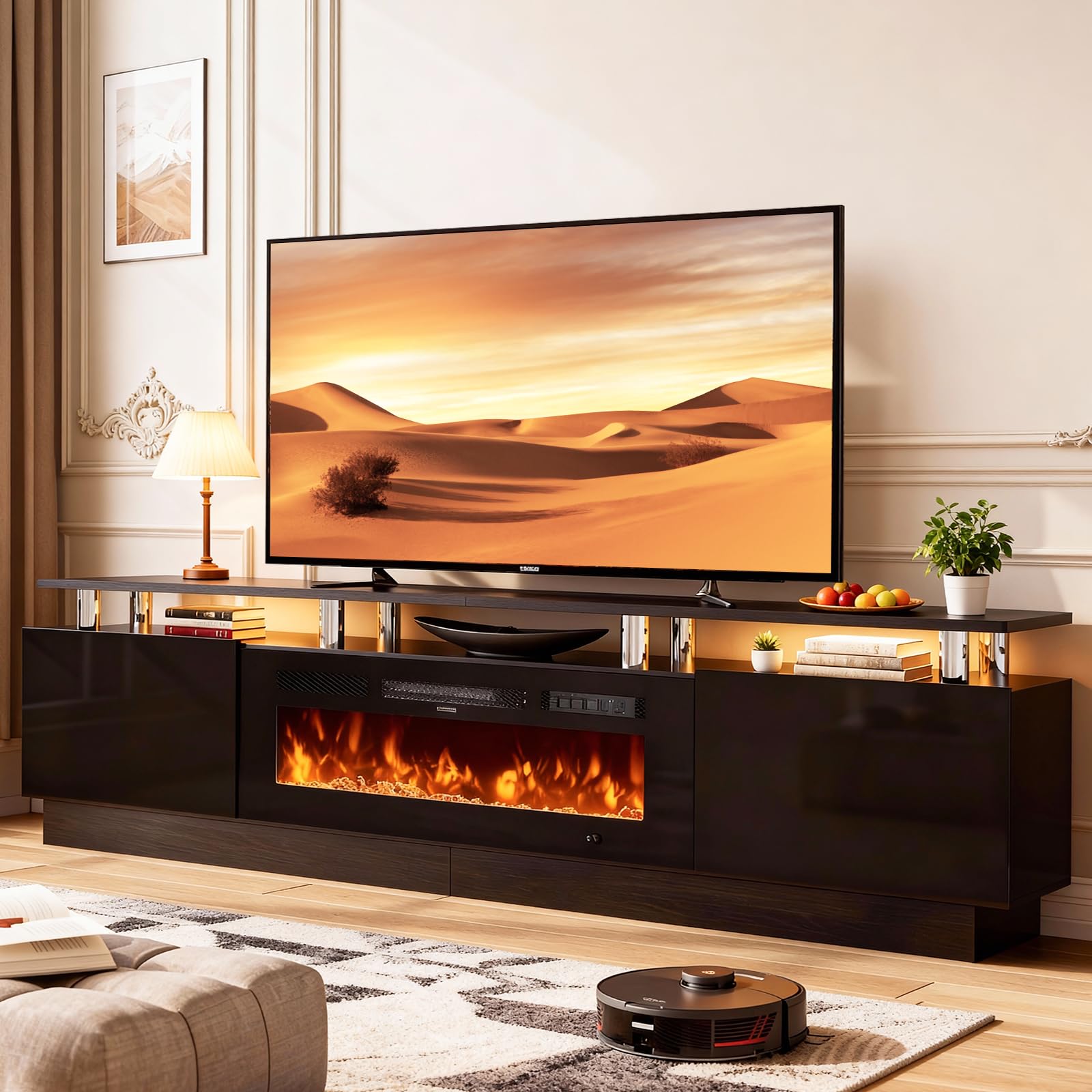 Photo 1 of *** CARTON B ONLY***OneBlis 90" TV Stand for Living Room, Large Entertainment Center & Media Console, Fits TVs up to 100", Storage Cabinet with Shelves, 50" Electric Fireplace