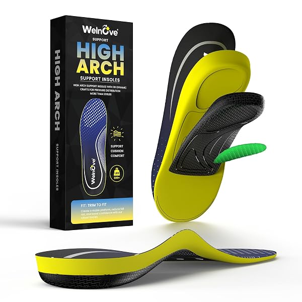 HIGH ARCH SUPPORT ORTHOTICS INSOLES – WELNOVE PLANTAR FASCIITIS PAIN RELIEF SHOE INSERTS FOR FLAT FEET, FOOT PAIN, HEEL SPURS – FATIGUE REDUCE ALL-DAY STANDING WORK BOOT INSOLES MEN & WOMEN (M)