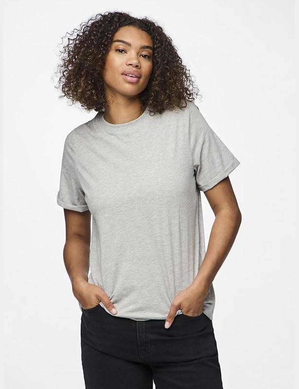 Pcria SS Fold Up Tee Noos, T-Shirt Donna, Grigio (Light Grey Melange Light Melange), 40 (Taglia Produttore: X-Small)
