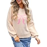 Women Cute Bow Knit Sweater Y2k Long Sleeve Crew Neck Knitted Pullover Top Oversized Going Out Fall Winter Knitwear