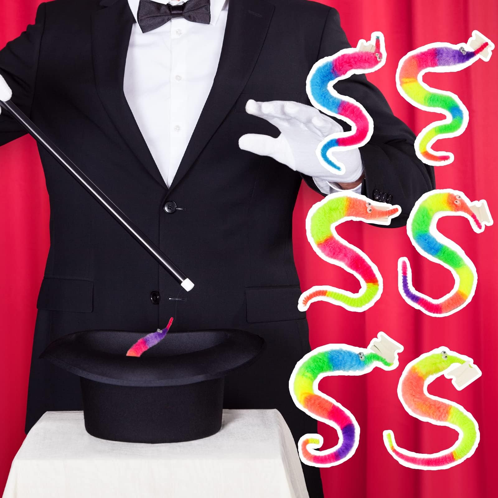 SHENGSEN Fuzzy Worm Toys String Pets Fuzzy Worms On String (6 PCS Rainbow)