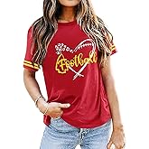 Football Shirts for Women Game Day T-Shirt Football Heart Graphic Tees Short Sleeve Team Fan Tee Tops