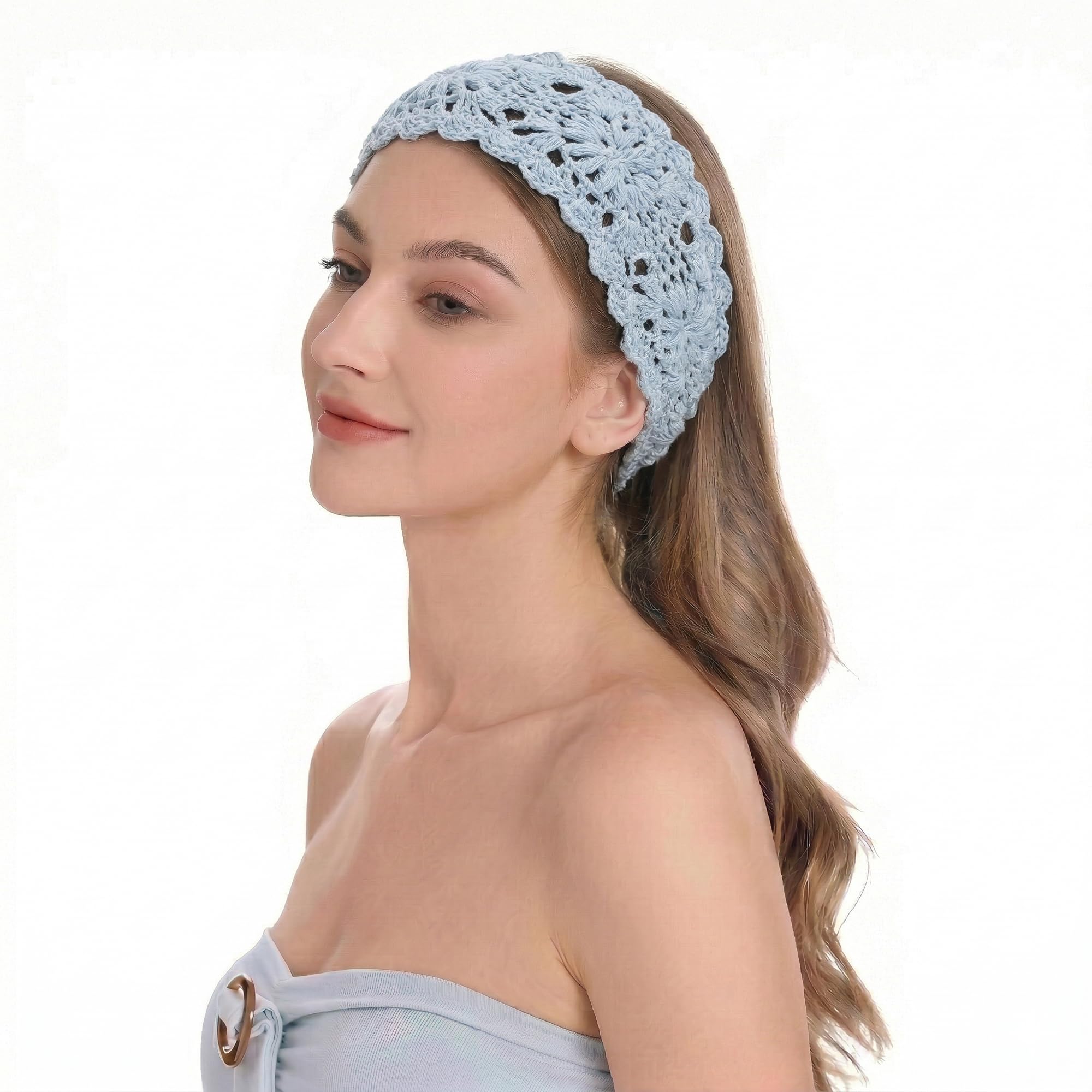 ZLYC Women Floral Headband Handmade Crochet Knit Vintage Hair Bands(Crochet Blue)