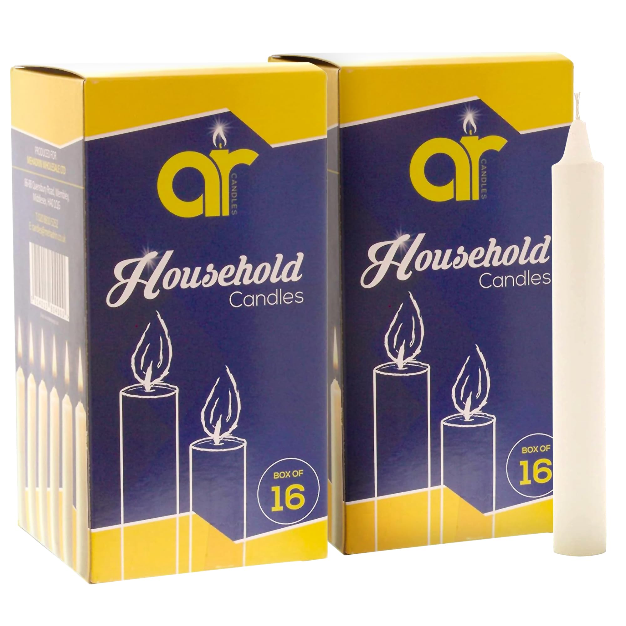 AR Candles - Unscented White Household Candles 12.5cm – 2 Packs of 16 (Total of 32) – Shabbos/Shabbat Candles for Power Cuts, Emergency, Prayer, Vigil, Church, Long Burning, Decorative & Daily Use