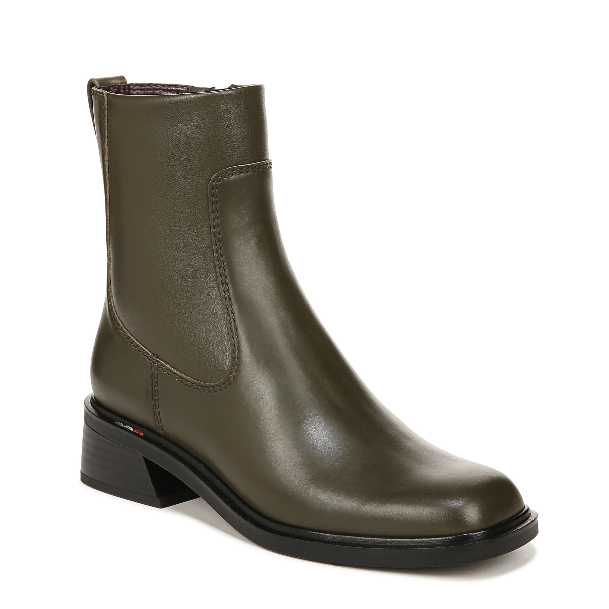 Franco Sarto Womens Gracelyn Low Block Heel Ankle Boot Olive Green Leather 6.5 M