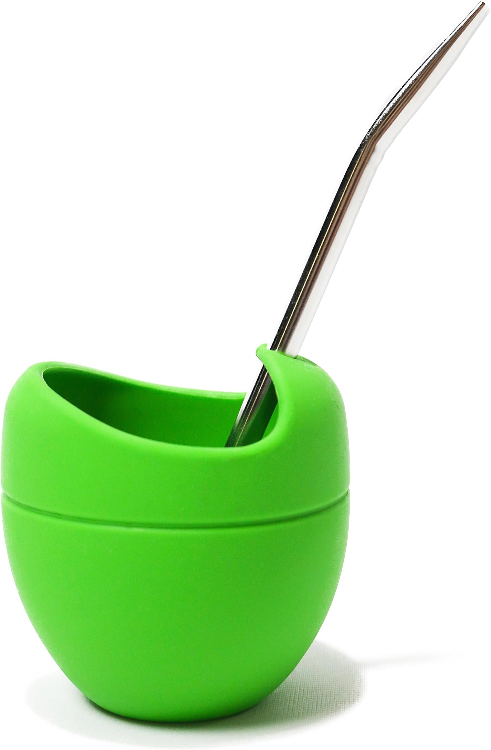 Yerba Mate Silicone Gourd with Bombilla Straw, Easy To Clean, Travel Friendly (Green)