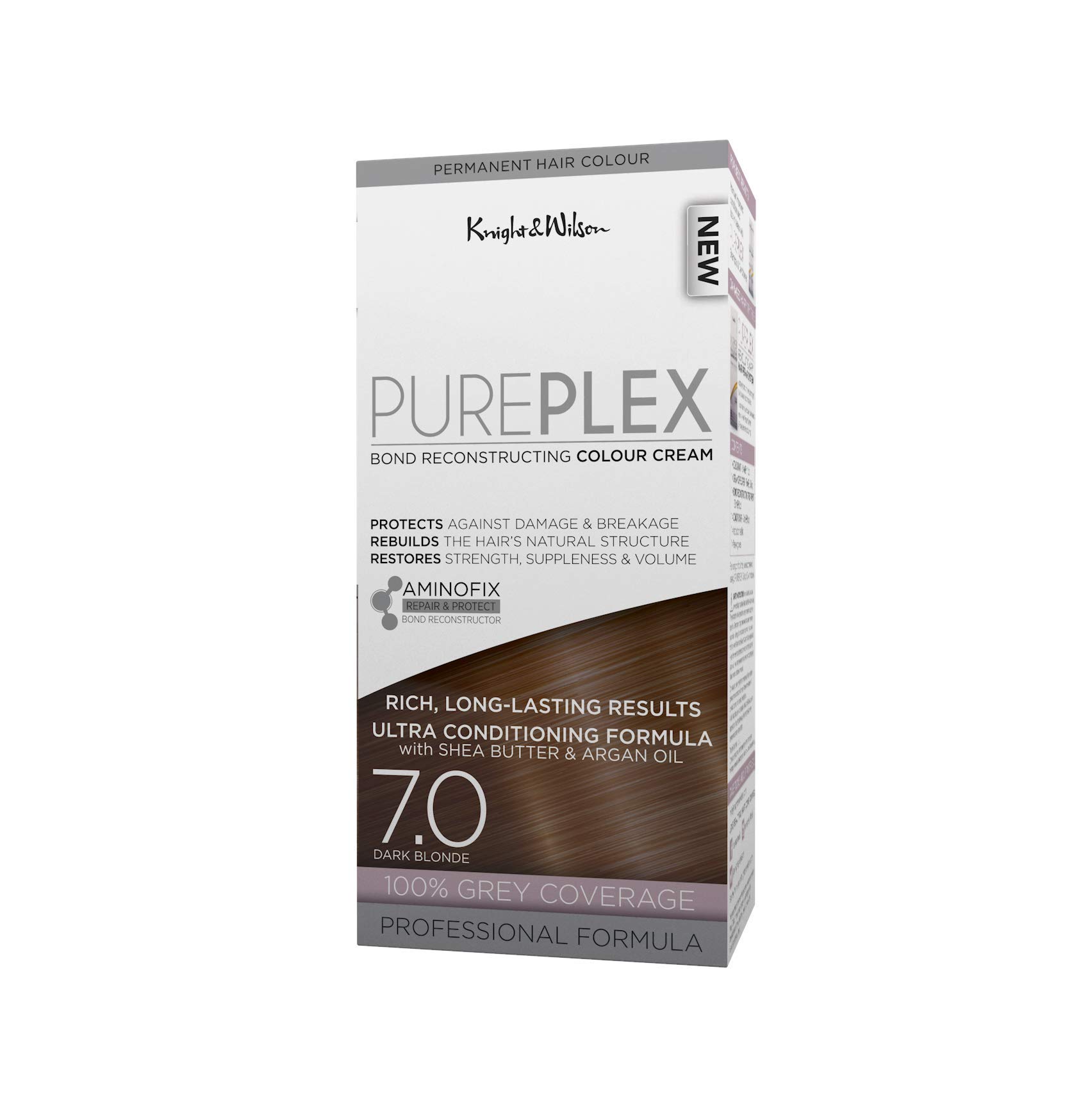 Knight & Wilson PurePlex Dark Blonde Permanent Hair Colour Dye. Protect, Restore and Nourish with Aminofix. 7.0 Dark Blonde. 100% Grey Coverage.