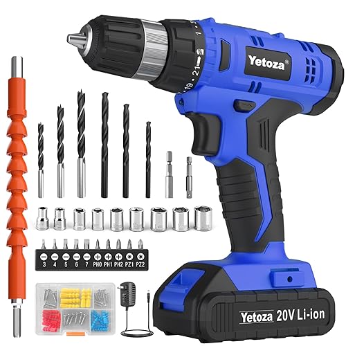 Yetoza Cordless Drill Set, 20V Lithium Ion Power Drill with