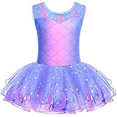 Zaclotre Girls Ballet Leotards Sparkly Sleevesless Mesh Dance Dress Tutu Ballerina Costume for Kids