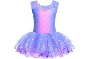 Zaclotre Girls Ballet Leotards Sparkly Sleevesless Mesh Dance Dress Tutu Ballerina Costume for Kids