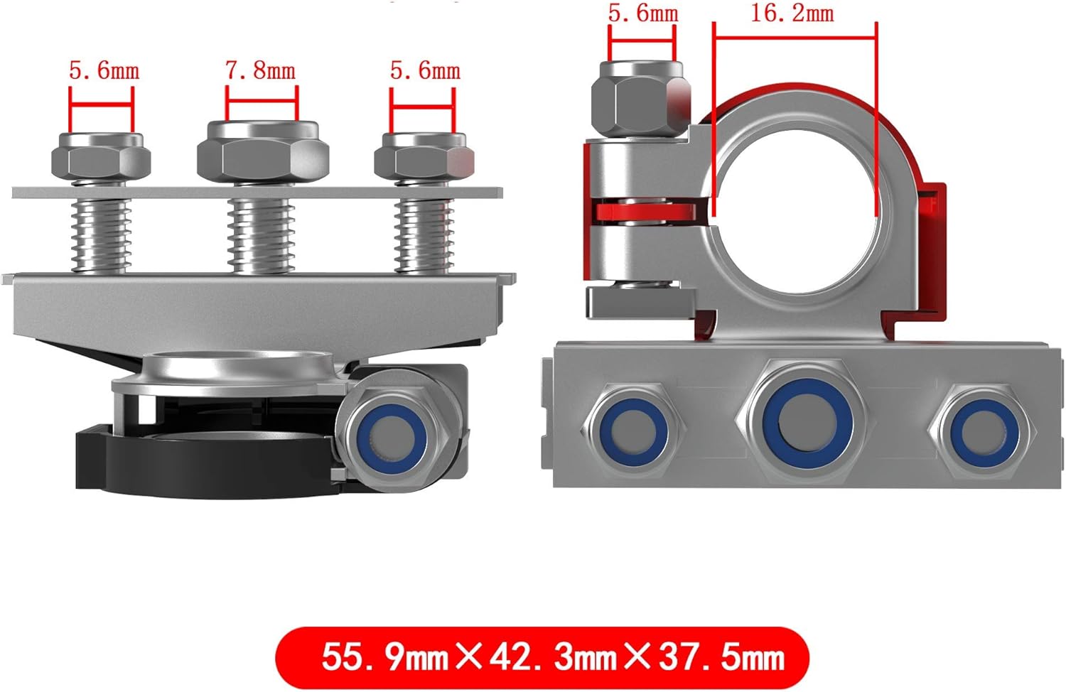 2pcs 12V Automotive Top Post Car 3 Way Battery Wire Cable Terminals Clamp Connectors Kit Positive and Negative Set Red & Black: Automotive