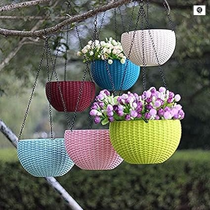 Altino Plastic Hanging with Chain Planter Plastic Plant Pot with Chain, Multi, (Set of 6)