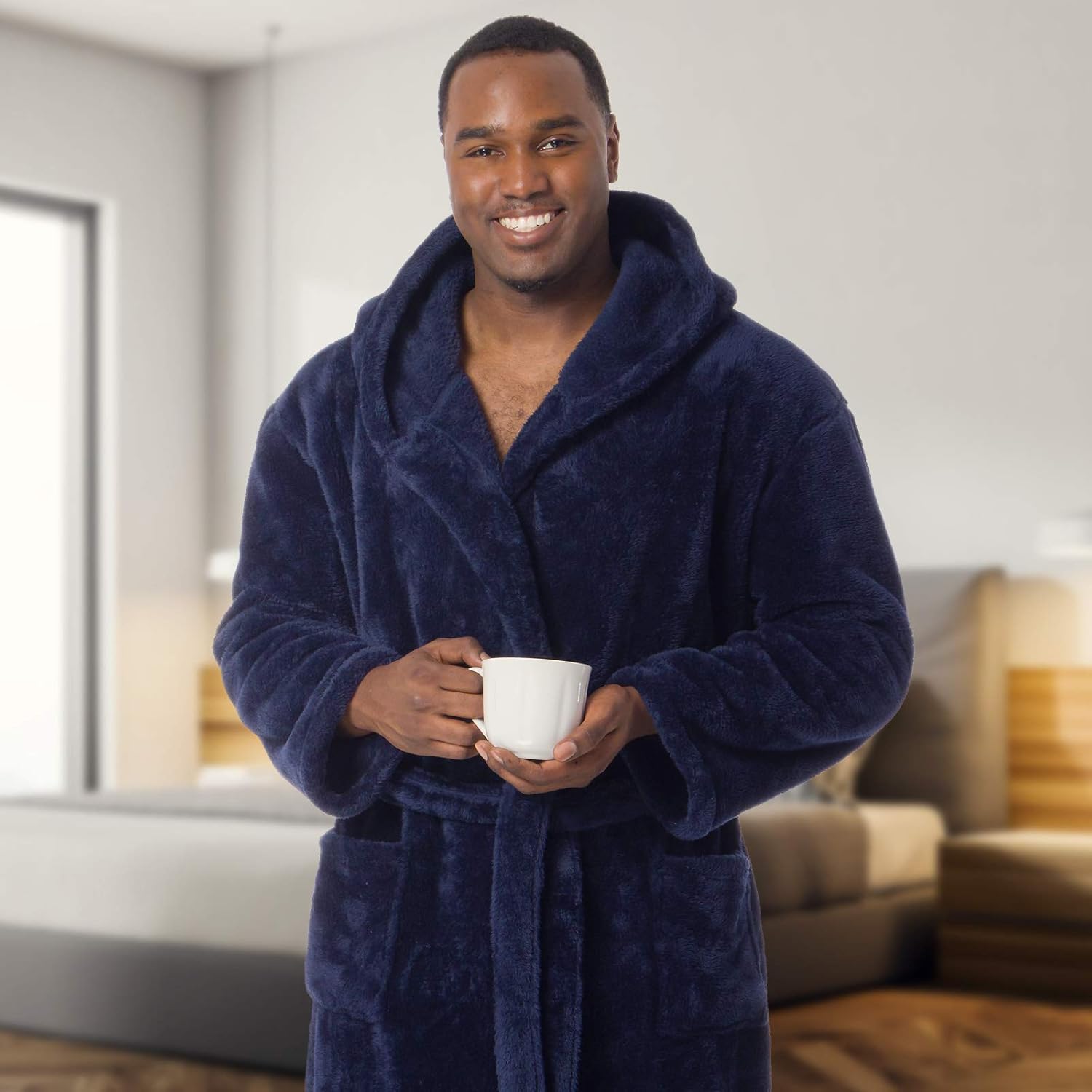 Ross Michaels Mens Luxury 400gsm Hooded Long Robe - Full Length Plush Big & Tall Bathrobe at  Men’s Clothing store