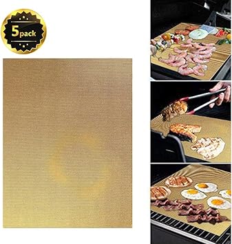 Amazon 再利用可能なバーベキューグリルマット スティックバーベキューグリルメッシュ 耐熱バーベキューシート バーベキューベーキングマットグリル 調理 ベーキング 5個セット 鉄板 網