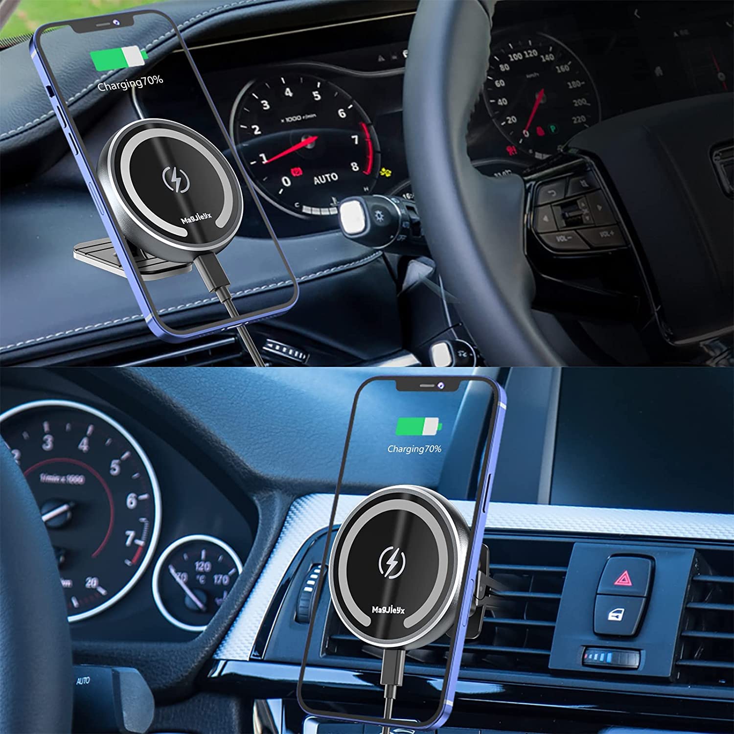 for Magsafe Car Mount Wireless Charger Magnetic Fast Charging Compatible with iPhone 16,15,14,13,12,Pro Max,Mini,Magsafe Case, Air Vent and Stick On Dashboard Car Phone Holder