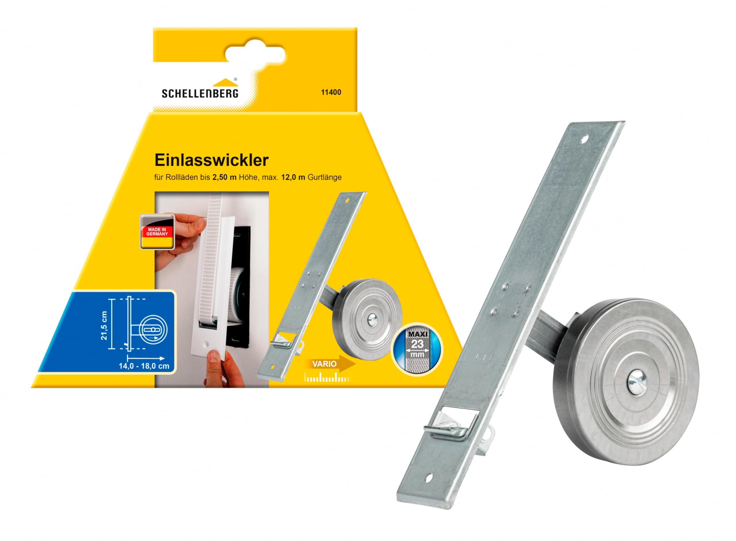 Schellenberg 11400 Maxi inlet winder for roller shutter belts with a width of 23 mm and a length of 12 m, hole spacing 21.5 cm, roll up the roller shutter belt