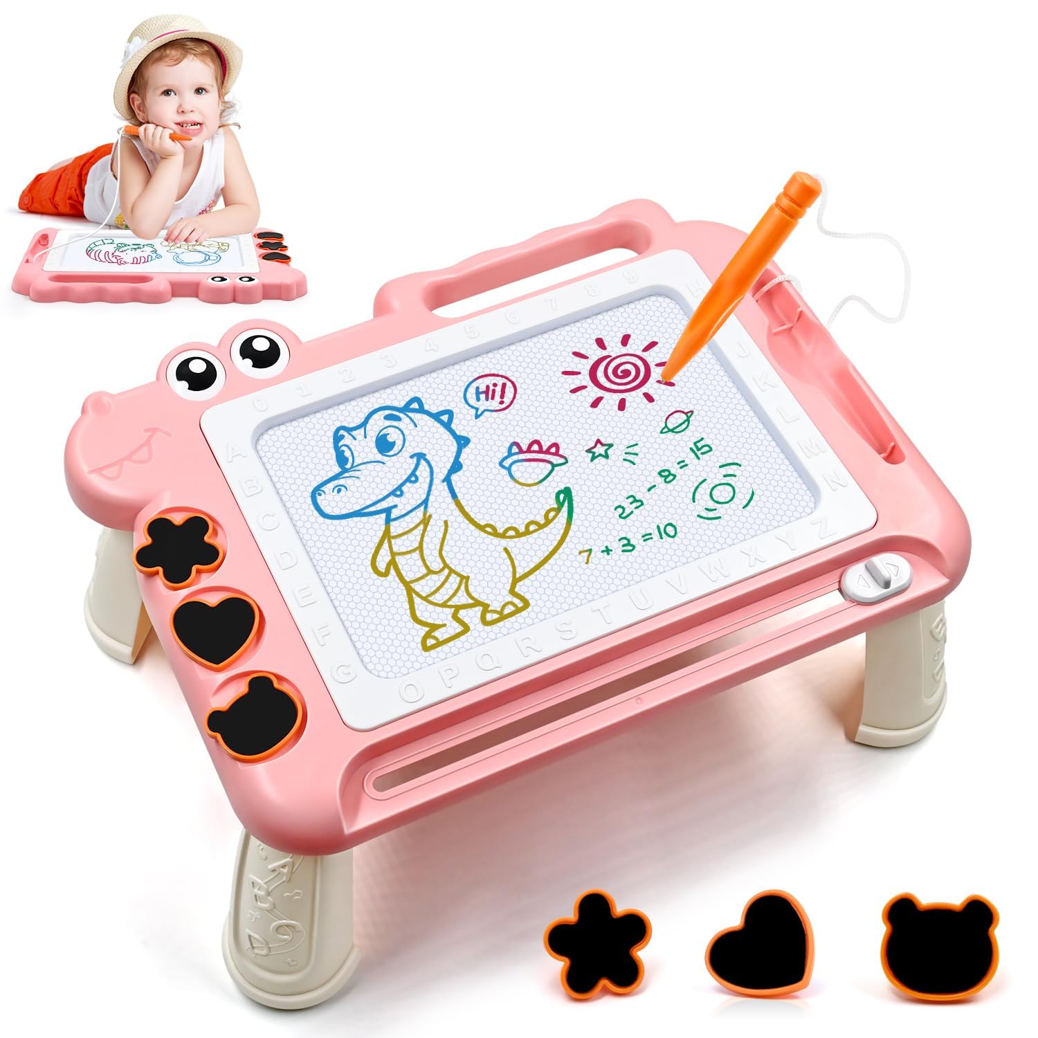 Photo 1 of AiTuiTui Magnetic Drawing Board Toddler Toys with Legs for 2 3 Year Old Girls Boys, Sketch Writing Doodle Pad Age 2-4 Travel Games, Educational Learning Kids Toys for Toddlers Birthday (Pink)