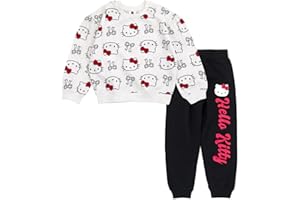 Hello Kitty Girls Fleece Sweatshirt and Jogger Pants Outfit Set Toddler to Big Kid Sizes (2T - 14-16)
